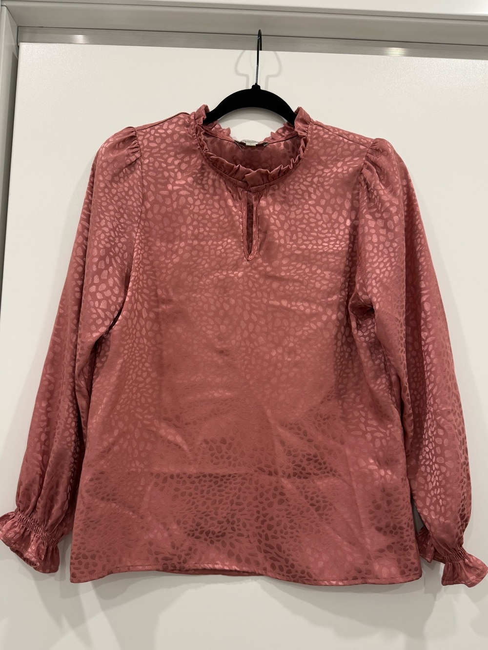 Women’s Rose Ruffle Neck Blouse - Elegant Long Sleeve Top